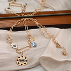ORIGENCE Sun Heart Necklace for Women 18K Gold Plated Heart Pendant Necklace Chunky Chain Choker Necklaces Hip Hop Charm Necklaces Trendy Unisex Jewelry - style: 5Charm-Gold