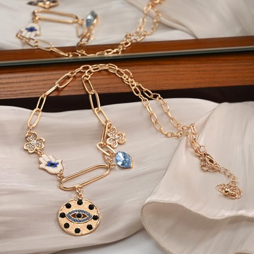 ORIGENCE Sun Heart Necklace for Women 18K Gold Plated Heart Pendant Necklace Chunky Chain Choker Necklaces Hip Hop Charm Necklaces Trendy Unisex Jewelry - style: 5Charm-Gold