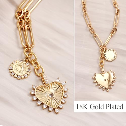 ORIGENCE Sun Heart Necklace for Women 18K Gold Plated Heart Pendant Necklace Chunky Chain Choker Necklaces Hip Hop Charm Necklaces Trendy Unisex Jewelry - style: ZCharm-Gold