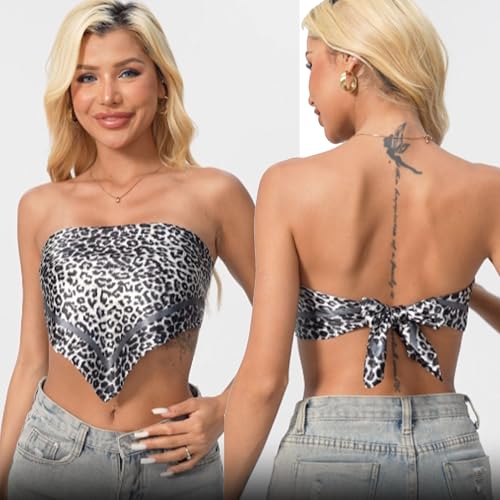 Leopard Print Head Scarf for Women Like Silk Satin Scarf for Hair Wrapping at Night Bandana Square Scarf 35 Inches - color: Gray