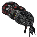 DOCILA 3 Pcs Do Rags for Men Skull Cap Bandana Hat Breathable Helmet Linner Beanie - color: Blackwhiteredspider