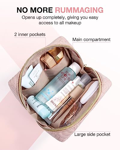 BAGSMART Small Makeup Bag, Travel Cosmetic Bag Make Up Pouch Small Travel Essentials for Women Dorm Room Essentials Pouch,Water-resistant Toiletry Bag,Makeup Organizer Bag, Pink - color: 01-Pink