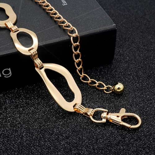 LIMHOO Women's Metal Waist Chain Belts Gold Silver Link Belt for Dresses - color: Square Gold, size: XL: Length 150cm/59in