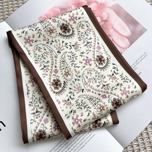 Silk Head Scarf for Hair Fashion Headwrap for Women Lightweight Neck Tie - color: X003-white Paisley