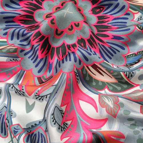 AWAYTR 35” Silk Scarf for Women Large Head Scarf Square Hair Scarf Satin Hair Bandana Printed Silk Sleeping Head Wrap - color: Flower(light Yellow)