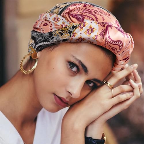 HBselect 4PCS Head Scarf for Women 35” Head Scarves Silk Like Satin Neck Scarfs Square Bandana Hair Wraps Scarf for Sleeping - color: Pink, Grey, Blue, Rose Red