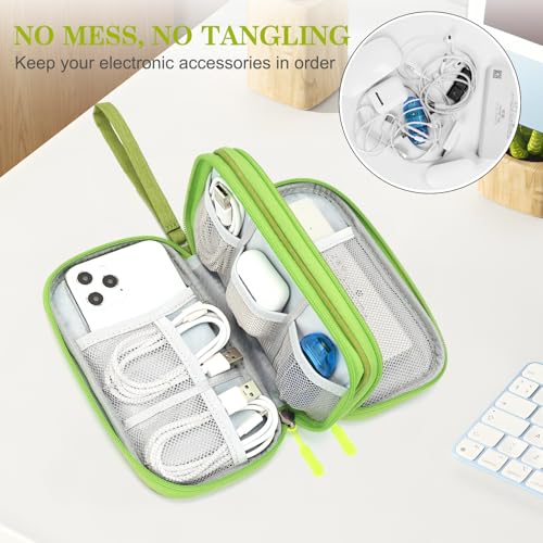 FYY Travel Cable Organizer Pouch Electronic Accessories Carry Case Portable Waterproof Double Layers All-in-One Storage Bag for Cord, Charger, Phone, Earphone Green - color: Green, style: Small