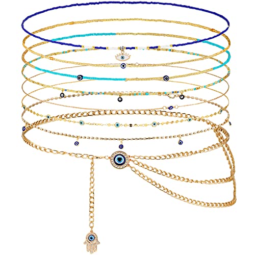 JenPen 8 Pcs Belly Chain Adjustable Waist Chain Summer Beach Bikini Waist Body Beads for Women Adults Multilayer - style: Delicate Style