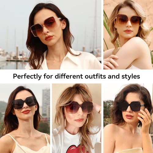 Dollger Oversized Square Sunglasses for Women Big Large Wide Fashion Shades for Men UV Protection Unisex - color: 3 Pcs,black+transparent Brown+leopard