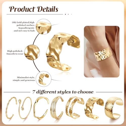 18K Gold Plated Cuff Bracelets for Women Open Adjustable Gold Cuff Bangle Bracelets Thick Hammered Wrist Cuff Bracelets Thin Minimalist Gold Cuff Bracelet - style: 18K Gold-F