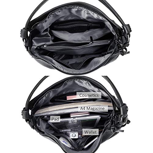 Realer Hobo Crossbody Bags for Women Designer Faux Leather Hobo Handbags Retro Large Size Shoulder Bag Bucket Purse - color: Black-gun Black Hardware（15.2"）, size: Large-15.2 inch