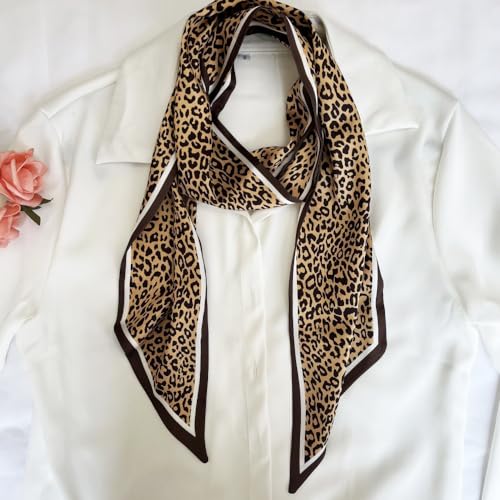 Silk Head Scarf for Hair Fashion Headwrap for Women Lightweight Neck Tie - color: X010-brown Leopard