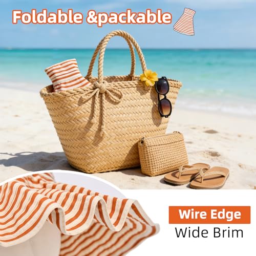 Sun Hat for Men Women UV Protection Wide Brim Fishing Hats Breathable UPF 50+ Boonie Bucket Hats Beach Safari Hiking Garden - color: Beige/Orange