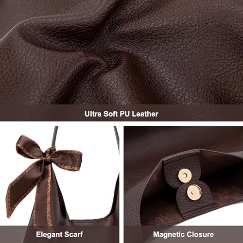 Montana West Slouchy Hobo Bag for Women Shoulder Purses and Handbags with Scarf - color: Dark Coffee