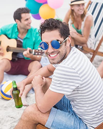 Coume 8 Pcs Retro Round Steampunk Sunglasses Gothic Sunglasses Hippy Glasses Circle Metal Frame Glasses for Men Women - color: Fresh Colors