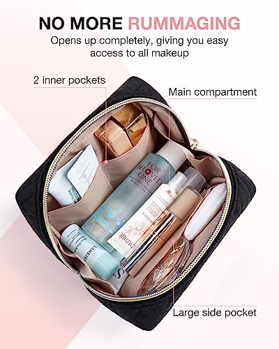 BAGSMART Small Makeup Bag, Travel Cosmetic Bag Make Up Pouch Small Travel Zipper Pouch,Water-resistant Toiletry Bag,Makeup Organizer Bag for Women, Black - color: 01-Black