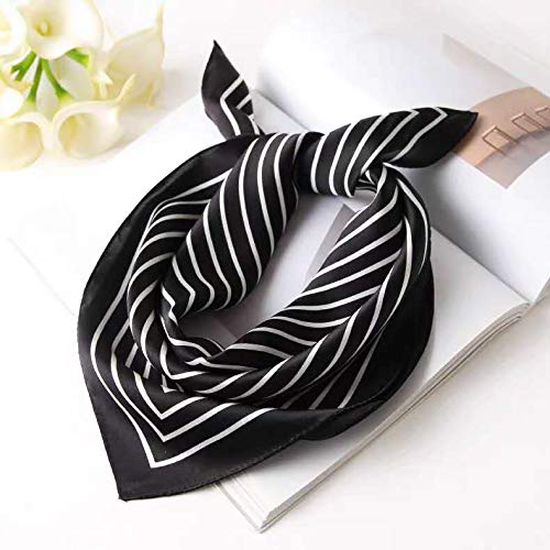 ANDANTINO 100% Mulberry Silk Square Scarf for Hair-25.6" X25.6'' Women Men Natural Silk Neckerchief Digital Printed Headscarf - color: Black White