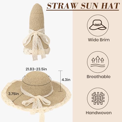 Beach Hats for Women - Beach Hat Womens UPF 50+ Lace Ribbon,Packable Sun Hat Women,Straw Hat for Women 2026 - color: Beige