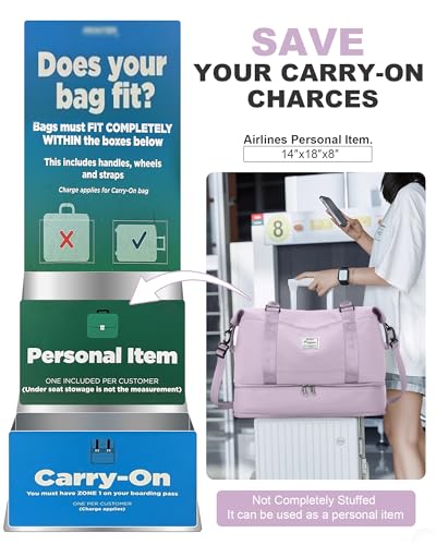 Travel Duffel Bag, 18x14x8 Inches Travel Bag Spirit with Shoes Compartment, Weekender Overnight Bag for Women with Trolley Sleeve, Carry On Bag for Airplanes Sport Tote Gym Bag Purple - color: H5-Purple, size: Large