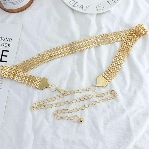 Women's Sparkly Gold Chain Belt 1in Wide Glitter Waist Belt for Wedding Dress Formal Waist 25" Upto 40"