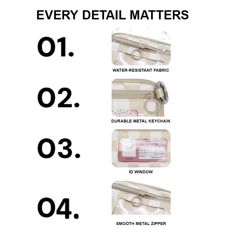 Nylon Wristlet Wallet for Women,Quilted RFID Blocking Small Zipper Coin Purse Keychain Wallet with ID Window Lightweight Travel Wristlet wallet - color: Beige