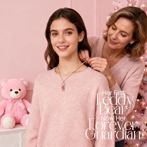 Swarovski Crystal Teddy Bear Necklace, White Gold Plated, Playful Movable Design, Sweet Warmth & Love Symbol Jewelry Gift for Women Teens Girls, Gift-Ready Packaging - style: Yellow Gold Plated 925 Sterling Silver