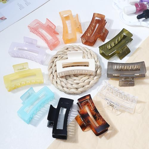 Sisiaipu 12 Pack Medium Square Claw Hair Clips, 3.5 x 2 x 1.1 inch, Shiny, 12 Colors, Hair Accessories for Women and Girls, Rectangular Rectangle Jaw Clips for Thick and Thin Hair Securing, 12 Pieces - color: Jelly