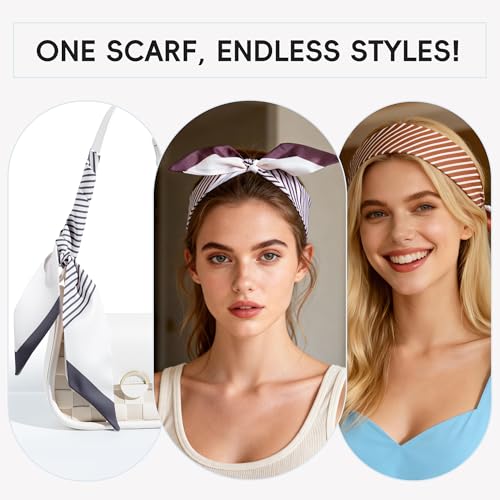 ZXZH 6 Pack Fashion Scarves for Women, Versatile Boho Head Scarf, Satin Scarf for Hair, Neck, Wrist, and Purse Accessories - color: Diagonal Stripe