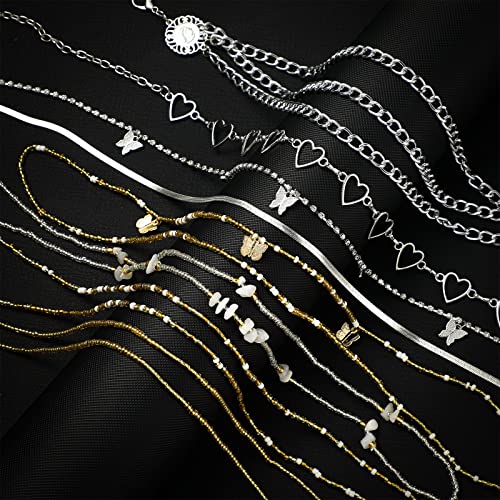 JenPen 8 Pcs Belly Chain Adjustable Waist Chain Summer Beach Bikini Waist Body Beads for Women Adults Multilayer - style: Stylish Style