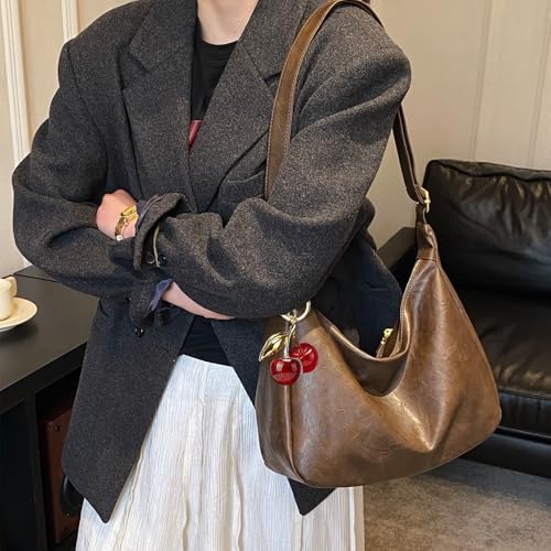 Hobo Bags for Women Leather,Foldable Slouchy Shoulder Purse Crossbody Handbag,Soft Vegan Brown Tote Casual Everyday Handbags - color: Wy22 Upgraded Coffee