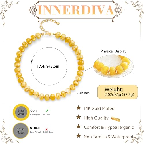 Summer Beach Jewelry Chunky Beaded Necklace for Women Trendy Statement Big Colorful Resin Bead Choker Necklaces Boho Charm Jewelry Cute Gifts for Love - color: Light Yellow