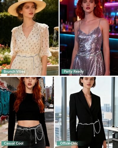 AWAYTR Cute Chain Belts for Women - Metal Waist Chain Belt for Dresses Jeans Country Concert Outfit - color: Silver-snake