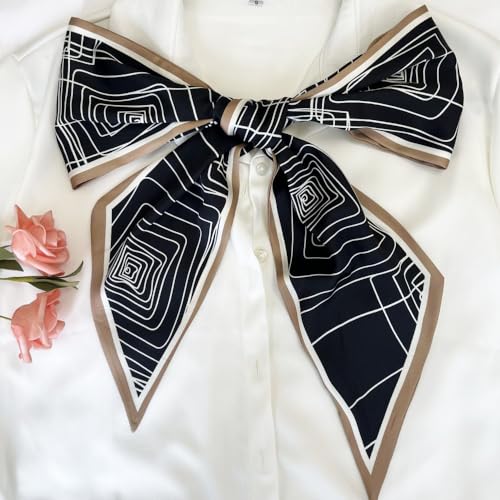 Silk Head Scarf for Hair Fashion Headwrap for Women Lightweight Neck Tie - color: X011-black Geometry