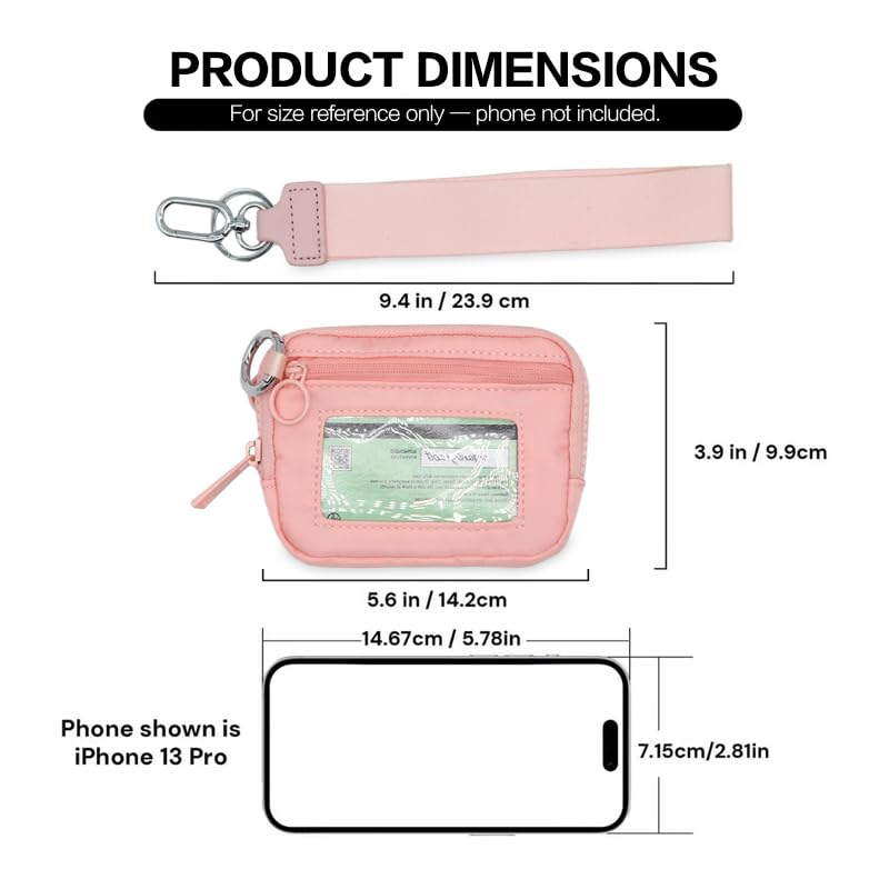 Nylon Wristlet Wallet for Women,Quilted RFID Blocking Small Zipper Coin Purse Keychain Wallet with ID Window Lightweight Travel Wristlet wallet - color: Pink