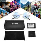 Joopin Retro Small Round Sunglasses Hippie Circle Sun Glasses Polarized UV400 Protection Metal Shades for Men Women - color: A04-golden Frame Tint Blue Lens