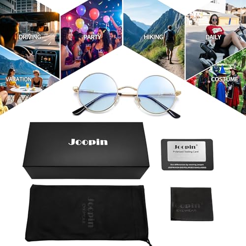 Joopin Retro Small Round Sunglasses Hippie Circle Sun Glasses Polarized UV400 Protection Metal Shades for Men Women - color: A04-golden Frame Tint Blue Lens