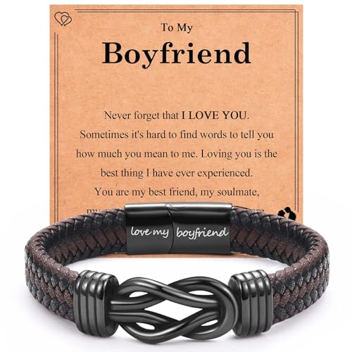 Infinity Knot Bracelet Leather Bracelet Gifts for Son Grandson Nephew Brother Dad Husband Uncle Grandpa Boyfriend, Easter Graduation Christmas Valentines Fathers Day Birthday Gifts for Boys Men Him - style: Boyfriend
