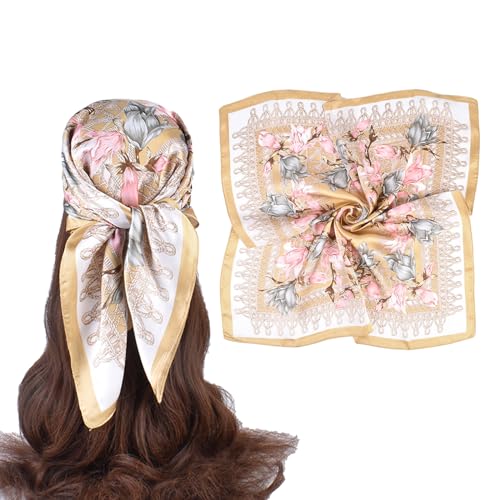 27.5 Inches Silk Head Scarf for Women Satin Hair Scarf Silk Wrap Neck Square Scarves Feeling Scarf Boho Headwear - color: Brown-azalea