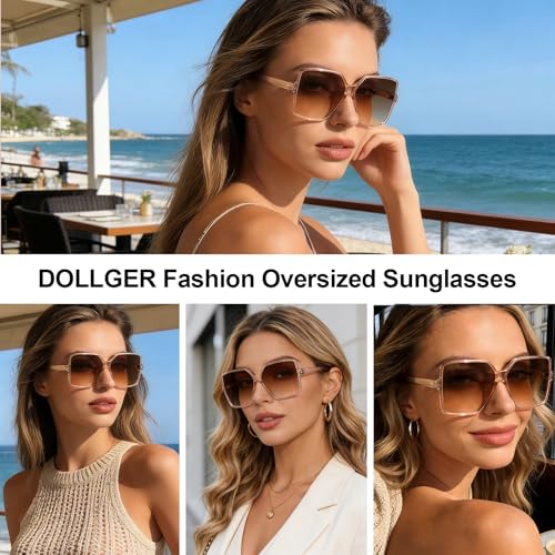 Dollger Oversized Square Sunglasses for Women Big Large Wide Fashion Shades for Men UV Protection Unisex - color: C: Brown Frame Brown Lens