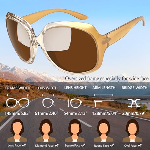 Joopin Oversized Sunglasses Womens Trendy Polarized Large Driving Sun Glasses Ladies UV Protective Big Sunnies Shades - color: B08-champagne/Brown