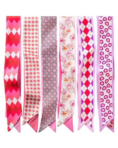 ZXZH 6 Pack Fashion Scarves for Women, Versatile Boho Head Scarf, Satin Scarf for Hair, Neck, Wrist, and Purse Accessories - color: Romantic Pink & Purple