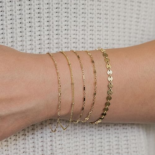 DEARMAY 14K Gold Plated Bracelets for Women, Jewelry Sets Cute Tennis Beaded Bracelets Cuban Link Paperclip Chain Dainty Bracelet Pack Gifts - color: BRACELET-G