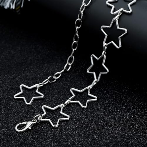 Trendy Women's O-Ring Adjustable Waist Chain - Fashion Accessory for Jeans and Dresses - color: Silver Star, size: S: 41.3 in