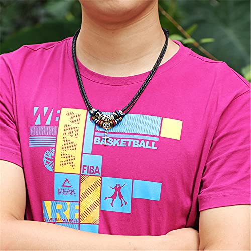 ONLYJUMP Bohemian Double Layers Leather Necklace for Men Women Vintage Boho Tribal Ethnic Wood Beads Braided Adjustable Hipppie Cross Hemp Cords Pendant Charm Choker Jewelry - color: Cross