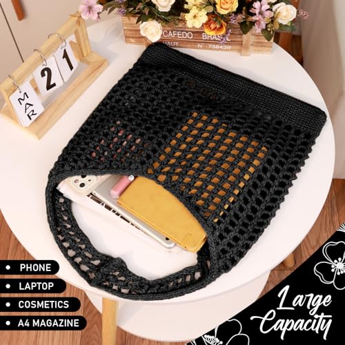 EIMMBD Crochet Bags for Women Beach Totes Bags Aesthetic Summer Tote Shoulder Hippie Bag Knit Bag - color: Standard Black-b