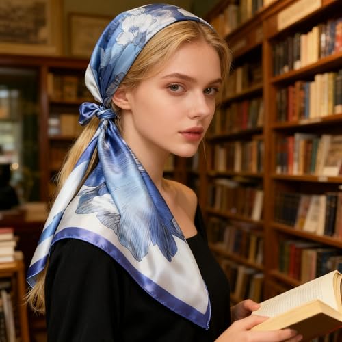 XL 43 Inch Extra Large Square Scarf Fashion Scarves Silk Feeling Hair Scarf Wrapping Scarfs Night Sleeping Headscarf - color: Ba1026