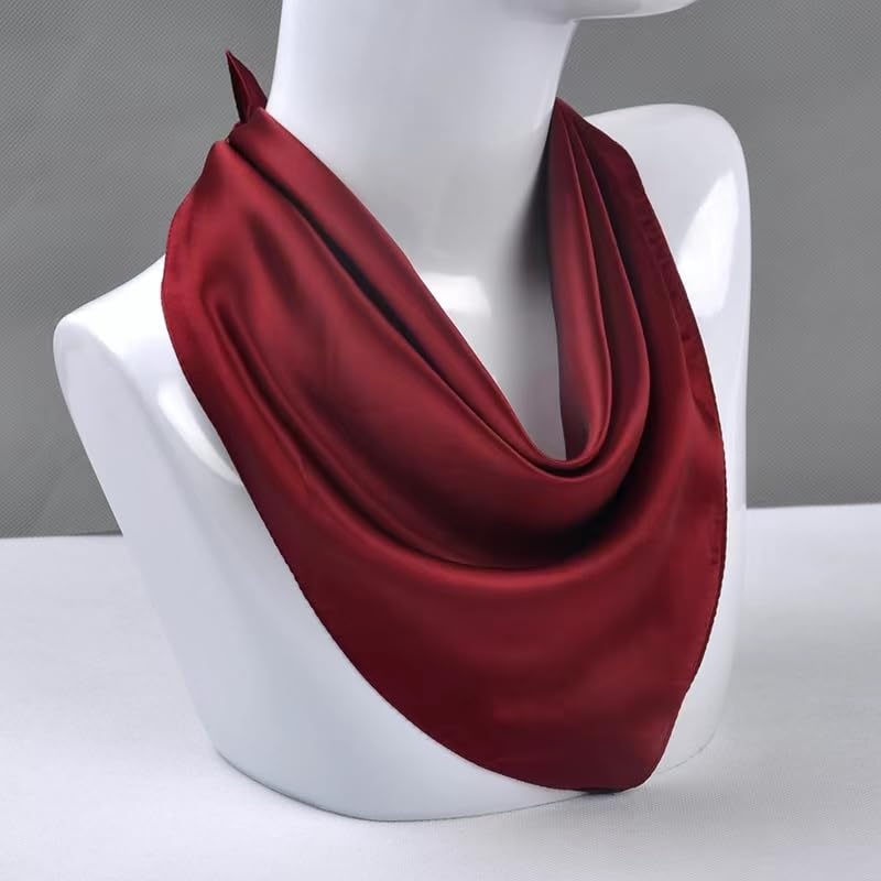 ANDANTINO 100% Mulberry Silk Square Scarf for Hair-25.6" X25.6'' Women Men Natural Silk Neckerchief Digital Printed Headscarf - color: Burgundy-solid Color