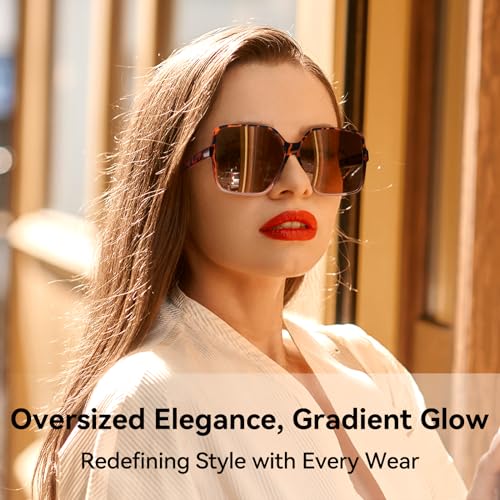 Dollger Oversized Square Sunglasses for Women Big Large Wide Fashion Shades for Men UV Protection Unisex - color: Brown+brown Leopard