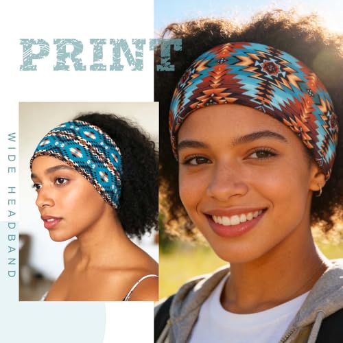 Acenail Wide Headbands Bohemian Head Wraps Floral Printed Knotted Head Bands Turban Elastic Non Slip Hairbands Yoga Workout Head Scarfs Boho Hair Accessories for Women 4Pcs (Chic) - color: Chic