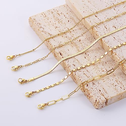 DEARMAY 14K Gold Plated Bracelets for Women, Jewelry Sets Cute Tennis Beaded Bracelets Cuban Link Paperclip Chain Dainty Bracelet Pack Gifts - color: BRACELET-M